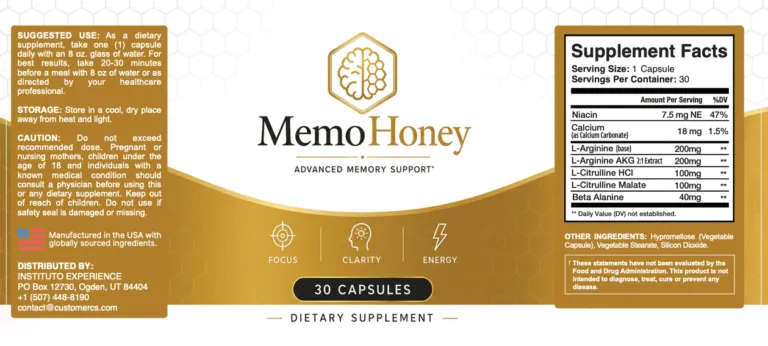 MemoHoney supplement facts label